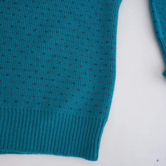 Vintage '90S Ingo Teal Green 100% Wool Eclectic Grandpa V-Neck  Sweater Medium - Picture 5 of 10